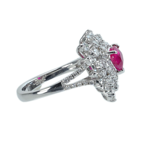 【中古】K18WG RUBYミャンマー産 ルビーリング R1.39ct D1.42ct AIGS鑑別書 6.5g #13