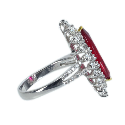 【中古】K18WG/YG RUBYモザンビーク産非加熱ルビーリング R3.01ct D1.02ct AIGSピジョンブラッド 鑑別書 6.1g #14