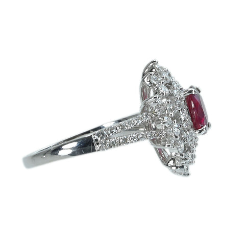 【中古】K18WG RUBY非加熱ルビーリング R1.08ct D0.89ct AIGSピジョンブラッド 4.1g #12.5