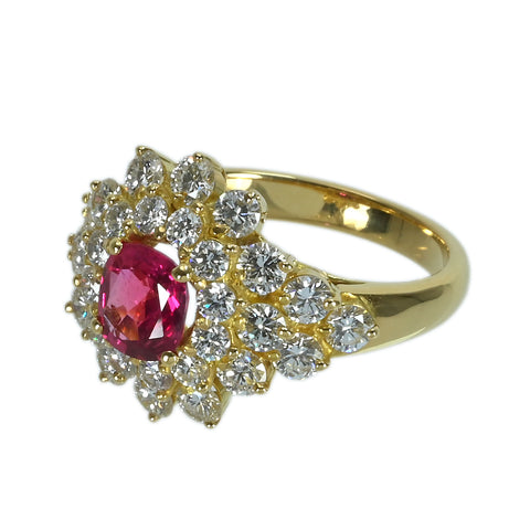 【中古】K18YG RUBY ルビーリング R1.01ct D2.00ct 6.5g #10.5