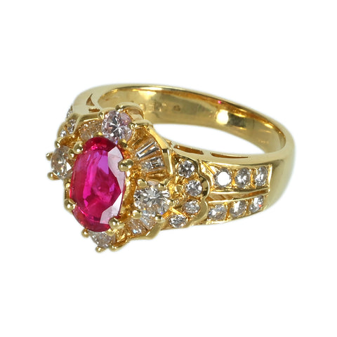 【中古】K18YG RUBYルビーリング R0.56ct D1.00ct 6.4g #10.5