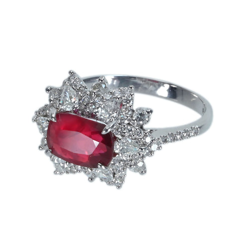 【中古】K18WG RUBYモザンビーク産非加熱ルビーリング R2.00ct D1.05ct GRS鑑別書 4.3g  #13.5