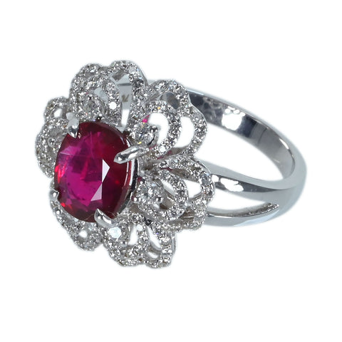 【中古】K18WG RUBY モザンビーク産非加熱ルビーリング R2.10ct D0.70ct GRS鑑別書 5.8g #14