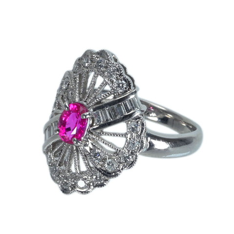 【中古】PT900 RUBYルビーリング R0.756ct D0.53ct 日宝協ソーティング 9.0g #12.5