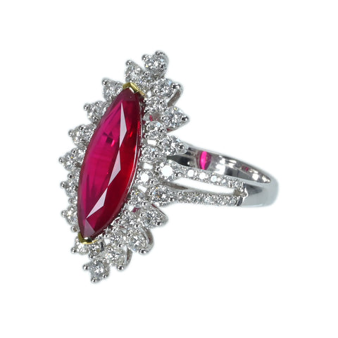 【中古】K18WG/YG RUBYモザンビーク産非加熱ルビーリング R3.01ct D1.02ct AIGSピジョンブラッド 鑑別書 6.1g #14