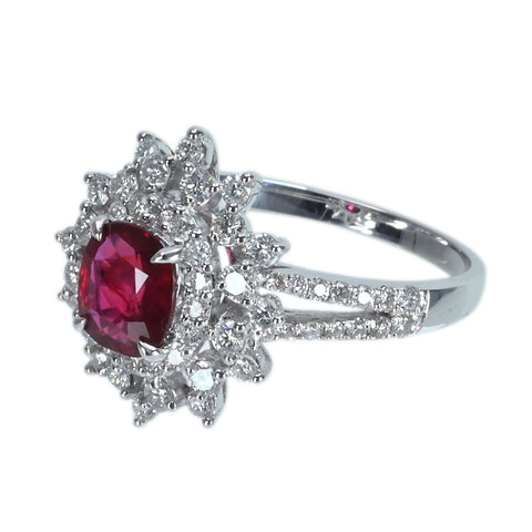 【中古】K18WG RUBY非加熱ルビーリング R1.08ct D0.89ct AIGSピジョンブラッド 4.1g #12.5