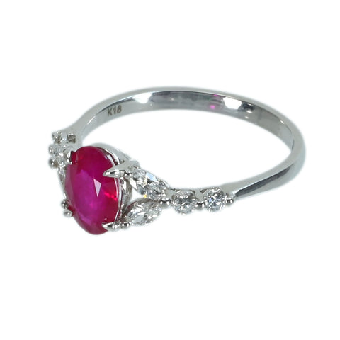 【中古】K18WG RUBYビルマ産ルビーリング R1.16ct D0.34ct GRS鑑別書 1.9g #12.5