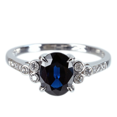 【中古】K18WG SAPPHIRE サファイアリング S1.88ct D0.17ct 2.8g #13.5