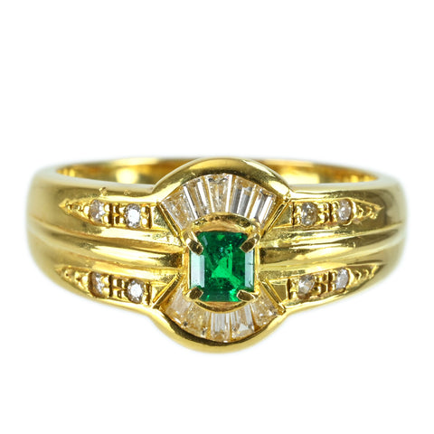 【中古】K18YG EMERALDエメラルドリング E0.17ct D0.26ct 4.5g #11
