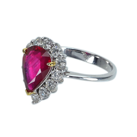 【中古】K18WG/YG RUBYモザンビーク産非加熱ルビーリング R3.04ct D0.98ct AIGS ピジョンブラッド鑑別書5.3g #14.5