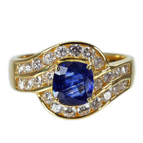 【中古】K18YG SAPPHIRE サファイアリング S1.42ct D0.92ct 7.2g #15