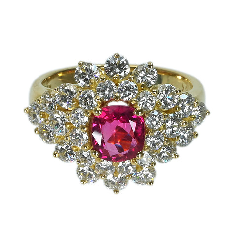【中古】K18YG RUBY ルビーリング R1.01ct D2.00ct 6.5g #10.5
