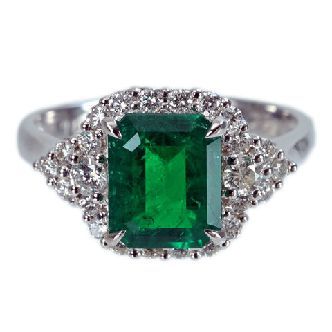 【中古】K18WG EMERALD RINGエメラルドリング E1.83ct D0.52ct 3.7g #14