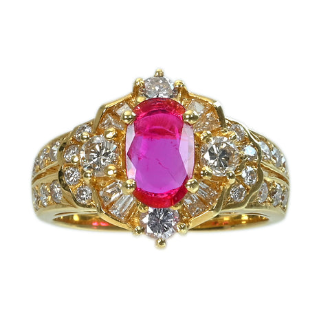 【中古】K18YG RUBYルビーリング R0.56ct D1.00ct 6.4g #10.5