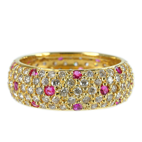 【中古】K18YG RUBYルビー・ダイヤモンド パヴェエタニティリング R1.20ct D3.40ct 3.9g #11.5