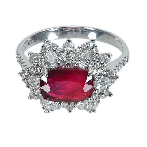 【中古】K18WG RUBYモザンビーク産非加熱ルビーリング R2.00ct D1.05ct GRS鑑別書 4.3g  #13.5