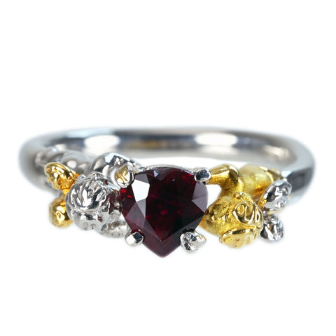 Pre-owned 18K White Gold/Yellow Gold Myanmar Ruby Ring, Unheated, 1.01ct Pigeon Blood, GRS Certificate, 6.2g, #11 