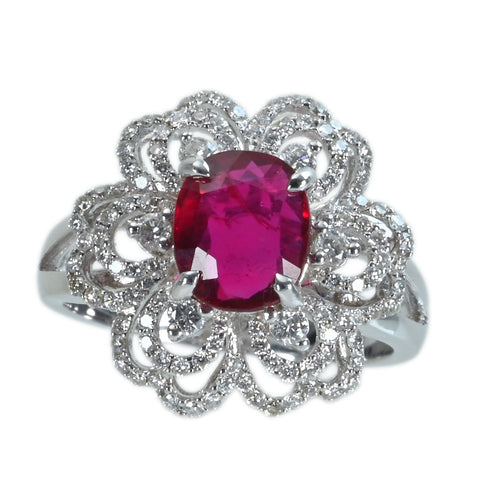 【中古】K18WG RUBY モザンビーク産非加熱ルビーリング R2.10ct D0.70ct GRS鑑別書 5.8g #14