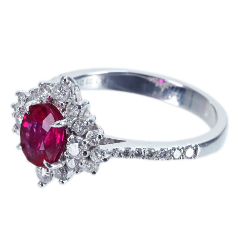 【中古】K18WG Myanmer RUBY RING ビルマ産ルビーリング R1.03ct D0.59ct Pigeon Blood AIGS鑑別書 4.2g #13