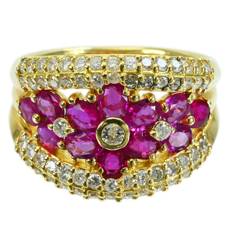 [Pre-owned] 18K Yellow Gold Ruby Ring, R2.10ct, D1.00ct, 9.5g, #12 