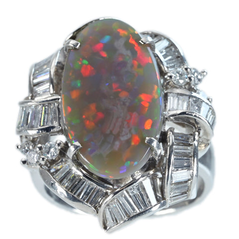 【中古】PT900 BLACK OPAL RING ブラックオパールリング BO3.51ct D1.38ct 13.8g #10