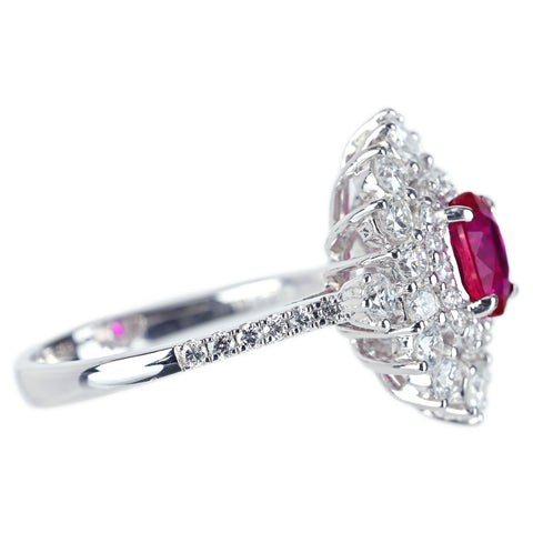 Pre-owned 18K White Gold Ruby Ring, Myanmar, 1.07ct R, 1.21ct D, Pigeon Blood, 5.3g, with AIGS Certificate, #13 