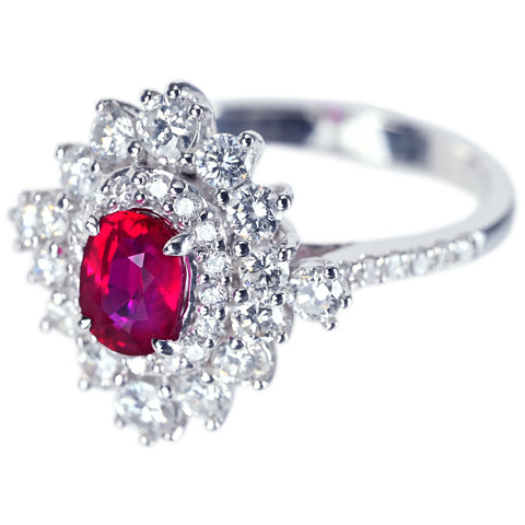 Pre-owned 18K White Gold Ruby Ring, Myanmar, 1.07ct R, 1.21ct D, Pigeon Blood, 5.3g, with AIGS Certificate, #13 
