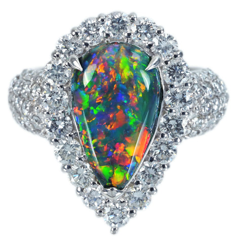 【中古】PT900 BLACK OPAL RING ブラックオパールリング BO3.48ct D2.00ct GRJソーティング 11.8g #12