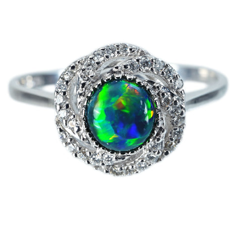 [Pre-owned] K18WG BLACK OPAL Black Opal Ring 0.79ct D0.16ct 2.7g #13 