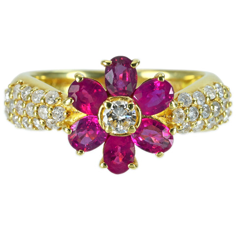 【中古】K18YG RUBYルビーリング R1.46ct D0.52ct 4.7g 12