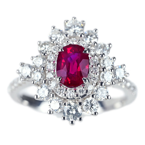 Pre-owned 18K White Gold Ruby Ring, Myanmar, 1.07ct R, 1.21ct D, Pigeon Blood, 5.3g, with AIGS Certificate, #13 