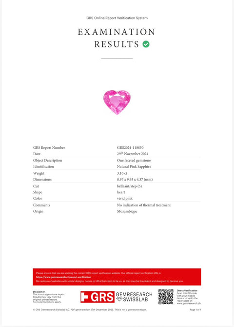 【中古】K18WG PINK SAPPHIRE 非加熱ピンクサファイヤ リング PS3.10ct D0.50ct AIGS/GRS鑑別 4g #13.5